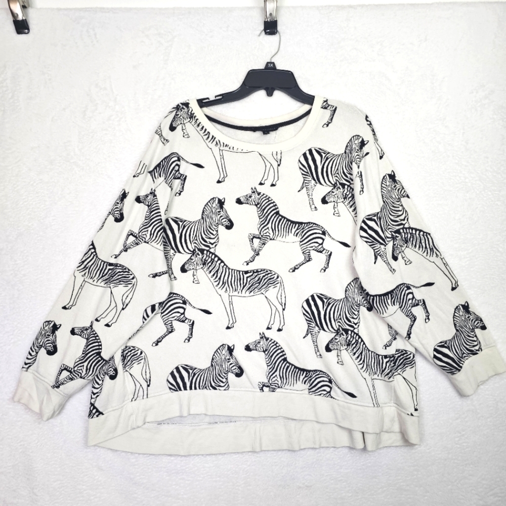 JANE & DELANCEY Sweatshirt Women's Size 3X Zebra Novelty Black White Pullover